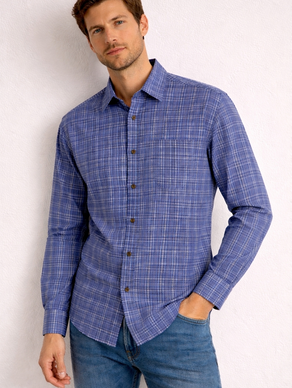 Kenneth Roberts Shirt Button Front Wrinkle Resistant Blue Check Sz XXL